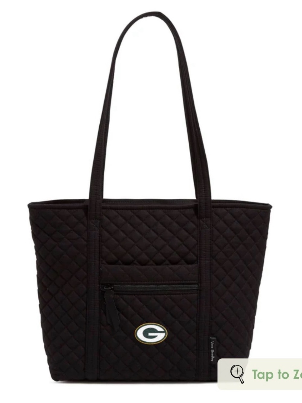 Vera Bradley NFL Small Vera Tote Bag. NWT  Black with GREEN BAY PACKERS logo